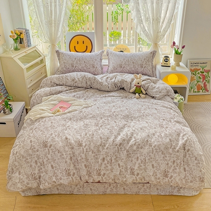 91家纺网 家纺一手货源 找家纺 乐童 2024新款直播爆款A类全棉双层纱工艺款四件套 莓林果兔