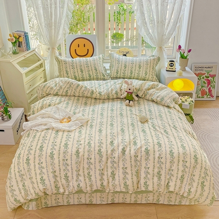 91家纺网 家纺一手货源 找家纺 （总）乐童 2024新款直播爆款A类全棉双层纱工艺款四件套