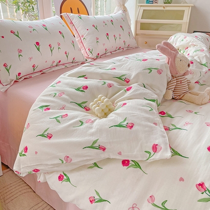 乐童 2024新款直播爆款A类全棉双层纱工艺款四件套 语汐