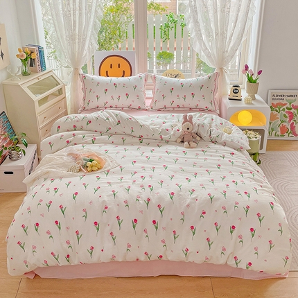 91家纺网 家纺一手货源 找家纺 乐童 2024新款直播爆款A类全棉双层纱工艺款四件套 语汐