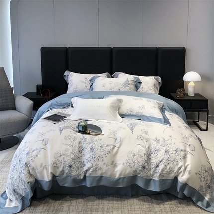 91家纺网 家纺一手货源 找家纺 太古汇家居 2023年新款兰精天丝印花“乔纳森”系列四件套 乔纳森-蓝色