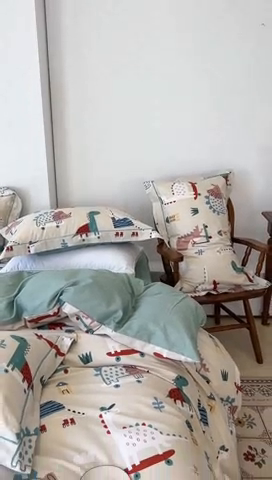 91家纺网 家纺一手货源 找家纺 由丽 2025新款4月美式全棉铂金柔棉床单床笠款印花四件套被套放缩水 侏罗纪 卡其