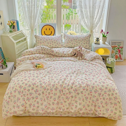 91家纺网 家纺一手货源 找家纺 乐童 2024新款直播爆款A类全棉双层纱工艺款四件套 津津有莓