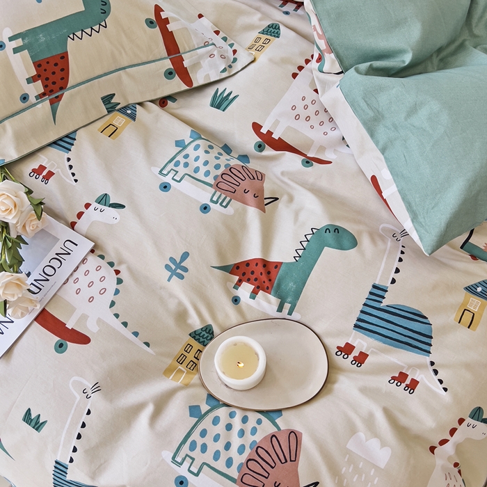 91家纺网 家纺一手货源 找家纺 由丽 2025新款4月美式全棉铂金柔棉床单床笠款印花四件套被套放缩水 侏罗纪 卡其