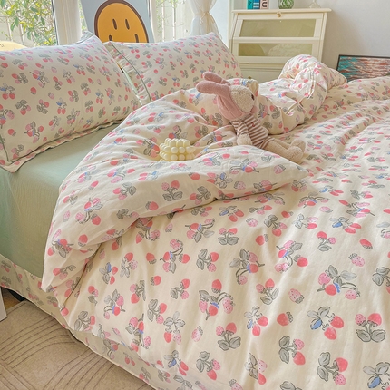 乐童 2024新款直播爆款A类全棉双层纱工艺款四件套 津津有莓