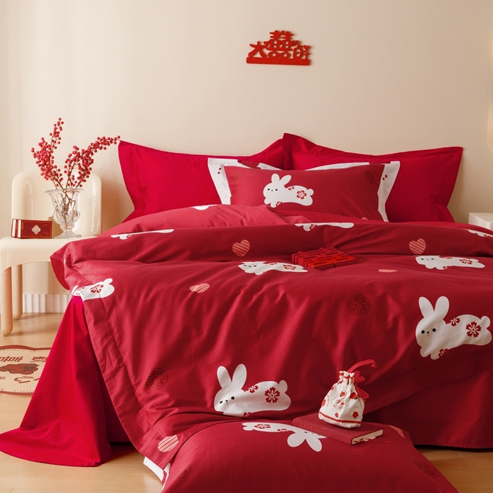 91家纺网 家纺一手货源 找家纺 用心 2023新款长绒棉婚庆四件套家居 奶糖