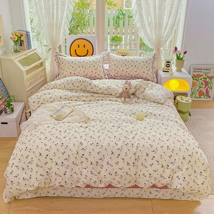 91家纺网 家纺一手货源 找家纺 乐童 2024新款直播爆款A类全棉双层纱工艺款四件套 陌上花颜