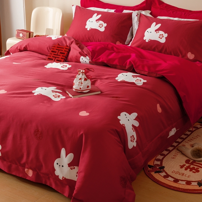 91家纺网 家纺一手货源 找家纺 用心 2023新款长绒棉婚庆四件套家居 奶糖