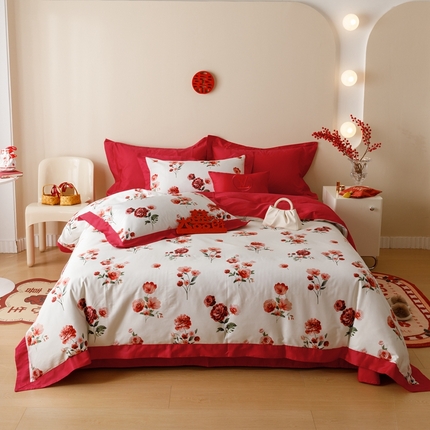 用心 2023新款长绒棉婚庆四件套家居 莫奈花园
