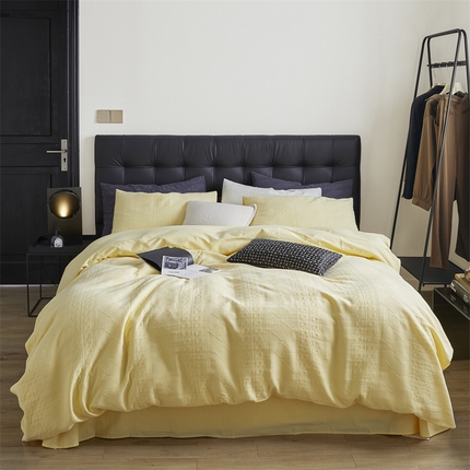 91家纺网 家纺一手货源 找家纺 名品优仓2023款水洗棉三层纱提花四件套-狡花系列 狡花黄