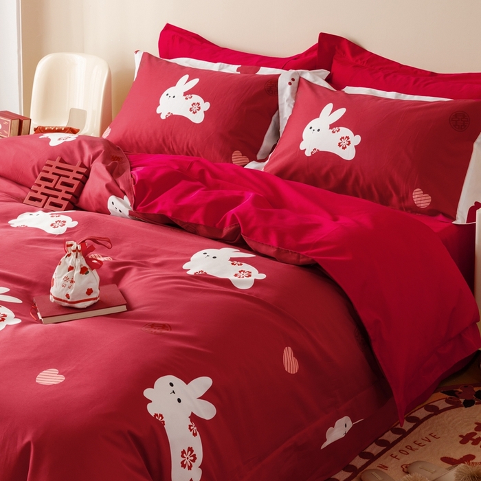 91家纺网 家纺一手货源 找家纺 用心 2023新款长绒棉婚庆四件套家居 奶糖