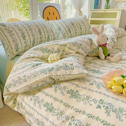 乐童 2024新款直播爆款A类全棉双层纱工艺款四件套 夜未央