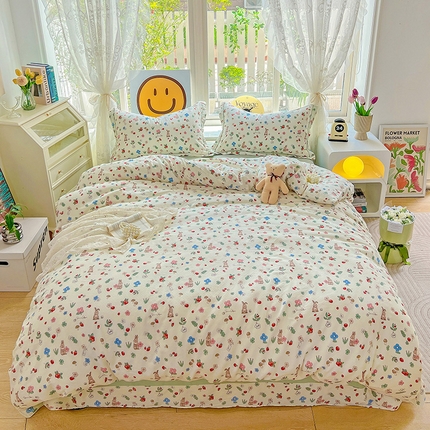 91家纺网 家纺一手货源 找家纺 （总）乐童 2024新款直播爆款A类全棉双层纱工艺款四件套