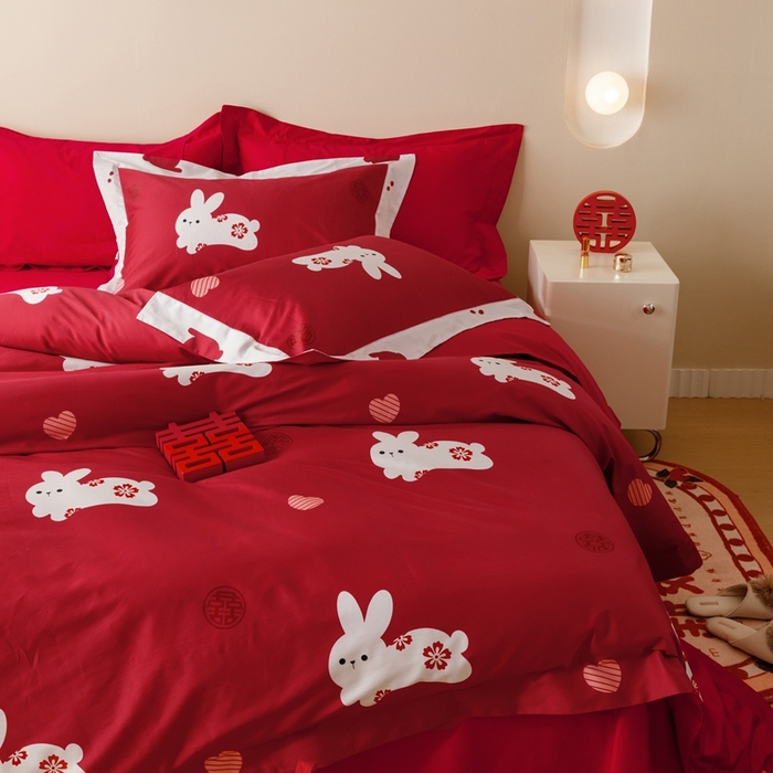 91家纺网 家纺一手货源 找家纺 用心 2023新款长绒棉婚庆四件套家居 奶糖