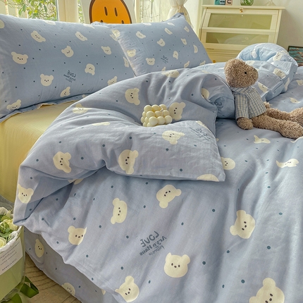 乐童 2024新款直播爆款A类全棉双层纱工艺款四件套 熊可丽