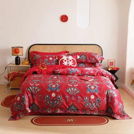 91家纺网 家纺一手货源 找家纺 用心 2023新款长绒棉婚庆四件套家居 楼兰