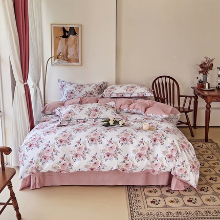 91家纺网 家纺一手货源 找家纺 （总）由丽 2025新款4月美式全棉铂金柔棉床单床笠款印花四件套被套放缩水