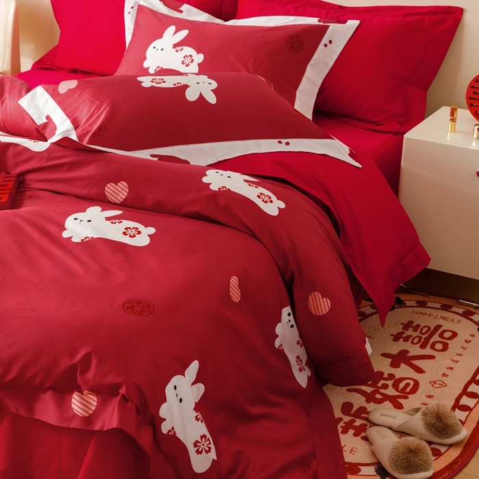 91家纺网 家纺一手货源 找家纺 用心 2023新款长绒棉婚庆四件套家居 奶糖