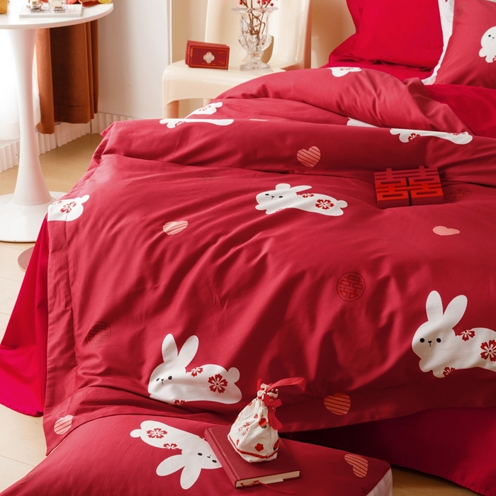 91家纺网 家纺一手货源 找家纺 用心 2023新款长绒棉婚庆四件套家居 奶糖