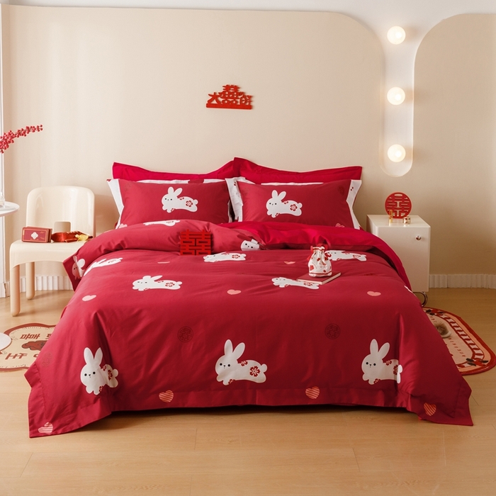 91家纺网 家纺一手货源 找家纺 用心 2023新款长绒棉婚庆四件套家居 奶糖