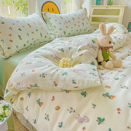 乐童 2024新款直播爆款A类全棉双层纱工艺款四件套 玩趣生活