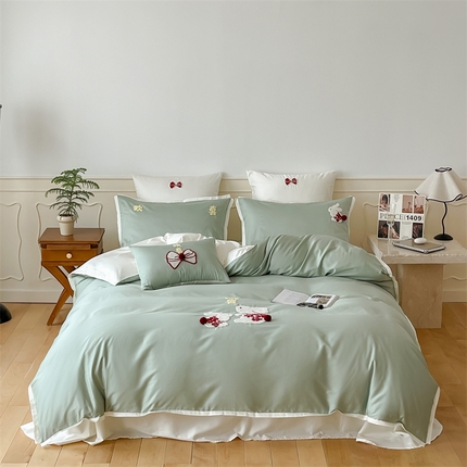 91家纺网 家纺一手货源 找家纺 （总）名品优仓2023新款毛巾绣撞色荷叶边四件套