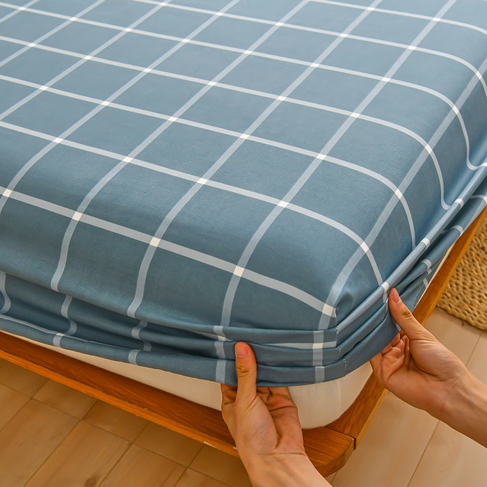 91家纺网 家纺一手货源 找家纺 家贝爱2023款A类母婴亲肤水洗棉床笠 繁星蓝中格