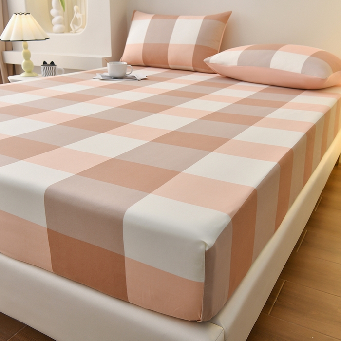 91家纺网 家纺一手货源 找家纺 家贝爱2023款A类母婴亲肤水洗棉床笠 粉玉大格