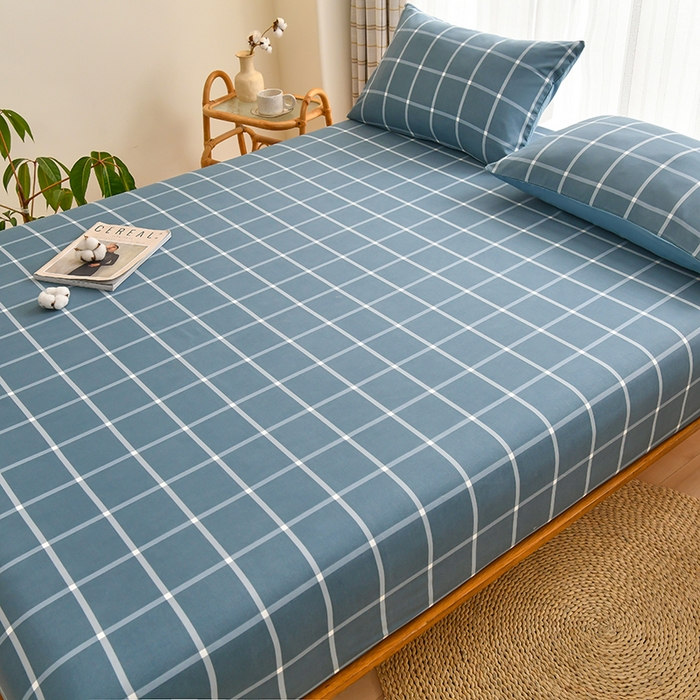 91家纺网 家纺一手货源 找家纺 家贝爱2023款A类母婴亲肤水洗棉床笠 繁星蓝中格