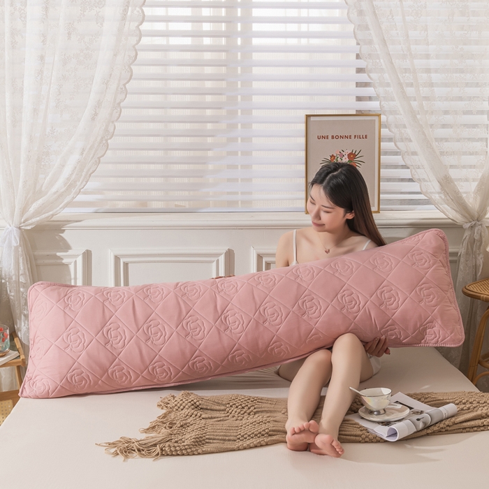 91家纺网 家纺一手货源 找家纺 新款水洗棉麻单人夹棉枕头套大豆纤维双人枕套 胭脂粉