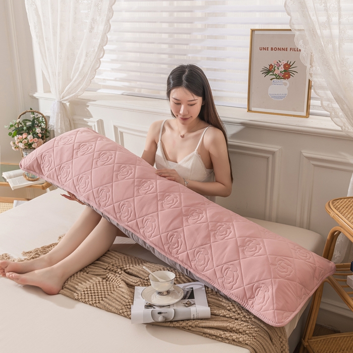 91家纺网 家纺一手货源 找家纺 新款水洗棉麻单人夹棉枕头套大豆纤维双人枕套 胭脂粉