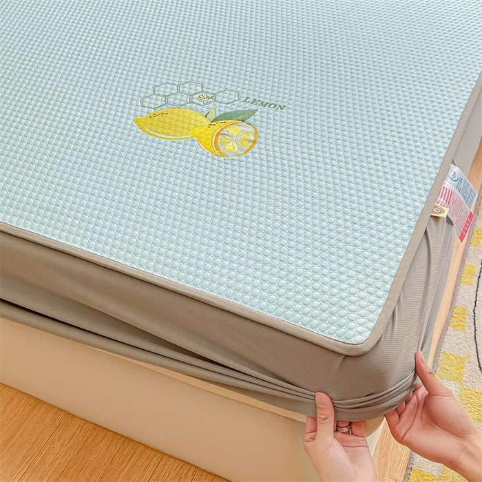 91家纺网 家纺一手货源 找家纺 鑫钰 2023新款凉感豆豆冰丝凉席 冰柠檬-冰豆豆蓝（床笠款）