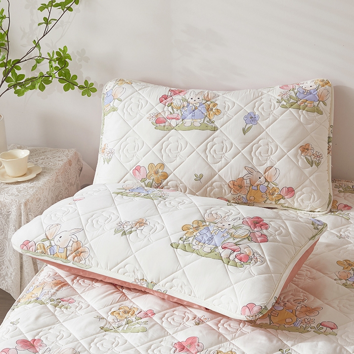 91家纺网 家纺一手货源 找家纺 新款水洗棉麻单人夹棉枕头套大豆纤维双人枕套 花中兔