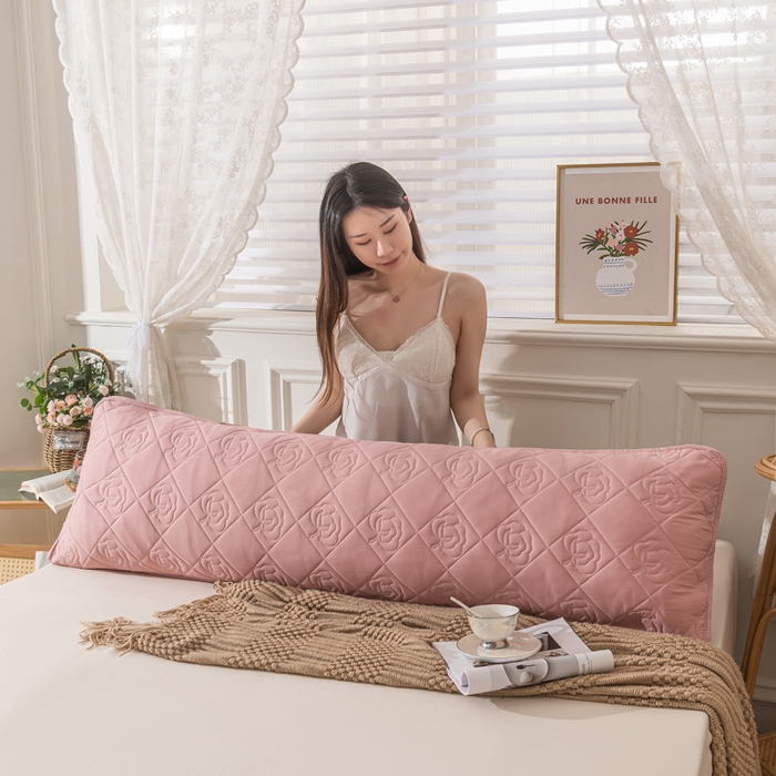 91家纺网 家纺一手货源 找家纺 新款水洗棉麻单人夹棉枕头套大豆纤维双人枕套 胭脂粉