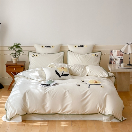 91家纺网 家纺一手货源 找家纺 （总）名品优仓2023新款毛巾绣撞色荷叶边四件套