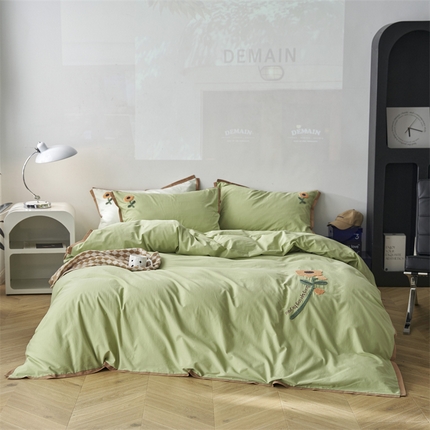 91家纺网 家纺一手货源 找家纺 （总）名品优仓2023新款毛巾绣撞色荷叶边四件套