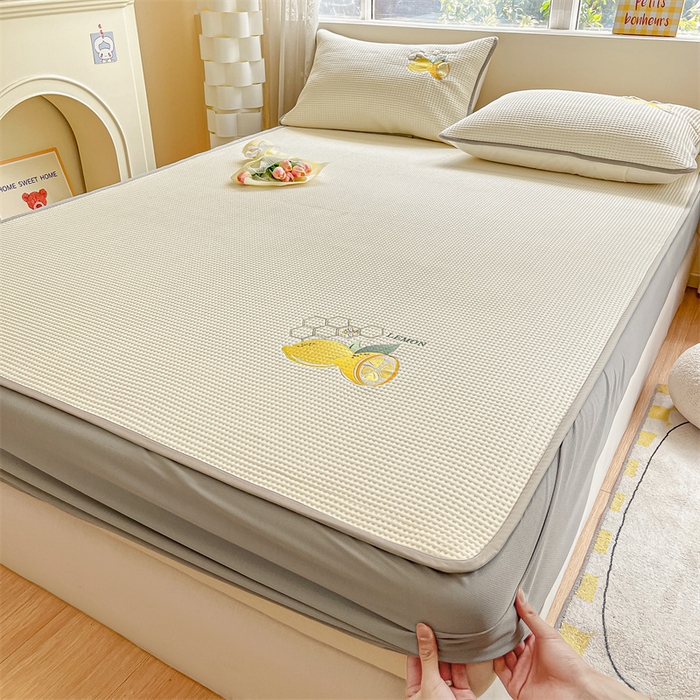 91家纺网 家纺一手货源 找家纺 鑫钰 2023新款凉感豆豆冰丝凉席 冰柠檬-华夫格米（床笠款）