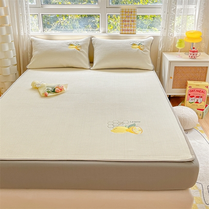 鑫钰 2023新款凉感豆豆冰丝凉席 冰柠檬-华夫格米（床笠款）