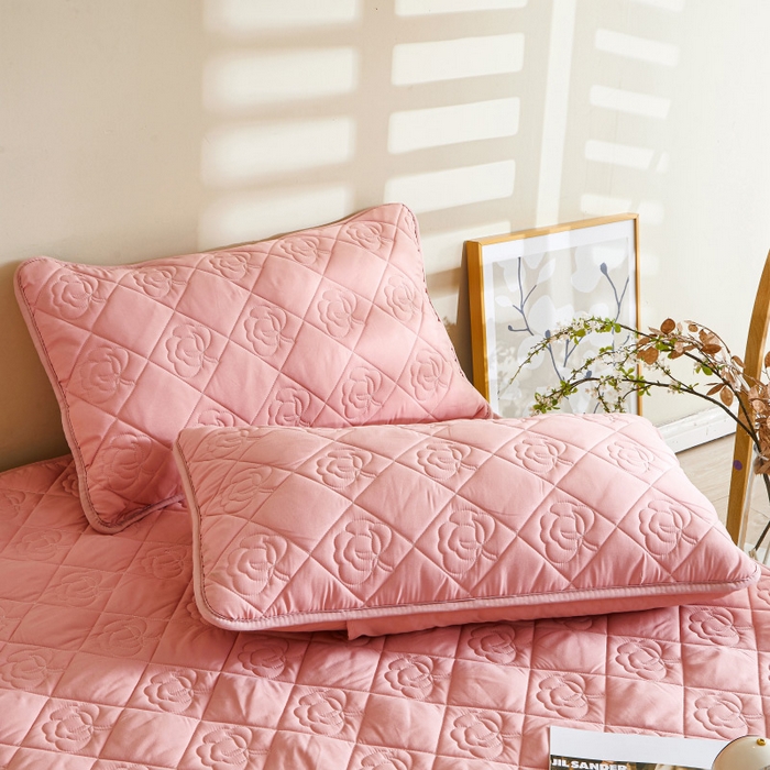 91家纺网 家纺一手货源 找家纺 新款水洗棉麻单人夹棉枕头套大豆纤维双人枕套 胭脂粉