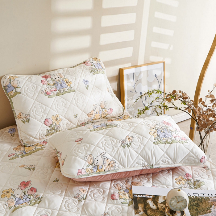 91家纺网 家纺一手货源 找家纺 新款水洗棉麻单人夹棉枕头套大豆纤维双人枕套 花中兔