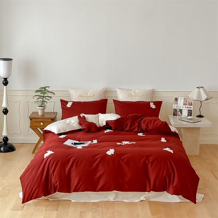 91家纺网 家纺一手货源 找家纺 （总）名品优仓2023新款毛巾绣撞色荷叶边四件套