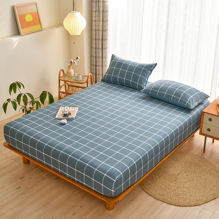 91家纺网 家纺一手货源 找家纺 家贝爱2023款A类母婴亲肤水洗棉床笠 繁星蓝中格