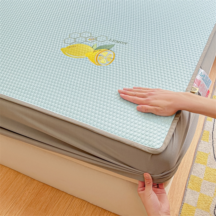 91家纺网 家纺一手货源 找家纺 鑫钰 2023新款凉感豆豆冰丝凉席 冰柠檬-冰豆豆蓝（床笠款）