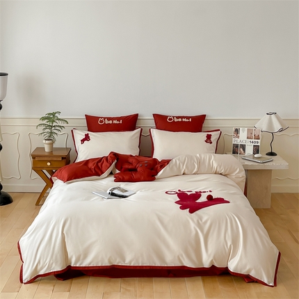 91家纺网 家纺一手货源 找家纺 （总）名品优仓2023新款毛巾绣撞色荷叶边四件套