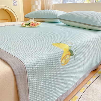 91家纺网 家纺一手货源 找家纺 鑫钰 2023新款凉感豆豆冰丝凉席 冰柠檬-冰豆豆蓝（床席款）