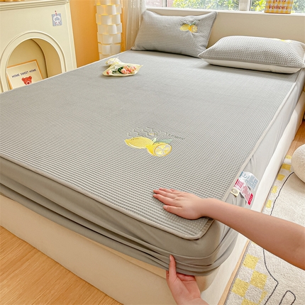 鑫钰 2023新款凉感豆豆冰丝凉席 冰柠檬-华夫格灰（床笠款）