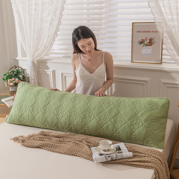 91家纺网 家纺一手货源 找家纺 新款水洗棉麻夹棉枕头套大豆纤维双人枕套 牛油果绿