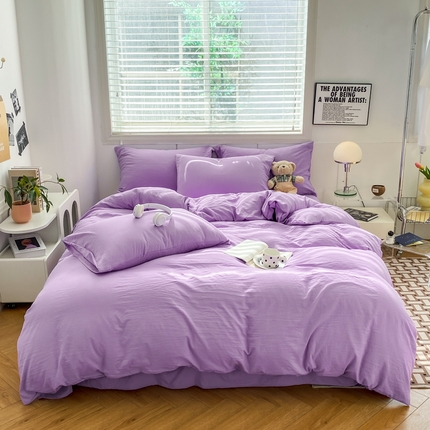 91家纺网 家纺一手货源 找家纺 （总）雨帆 2023新款简约纯色水洗棉四件套