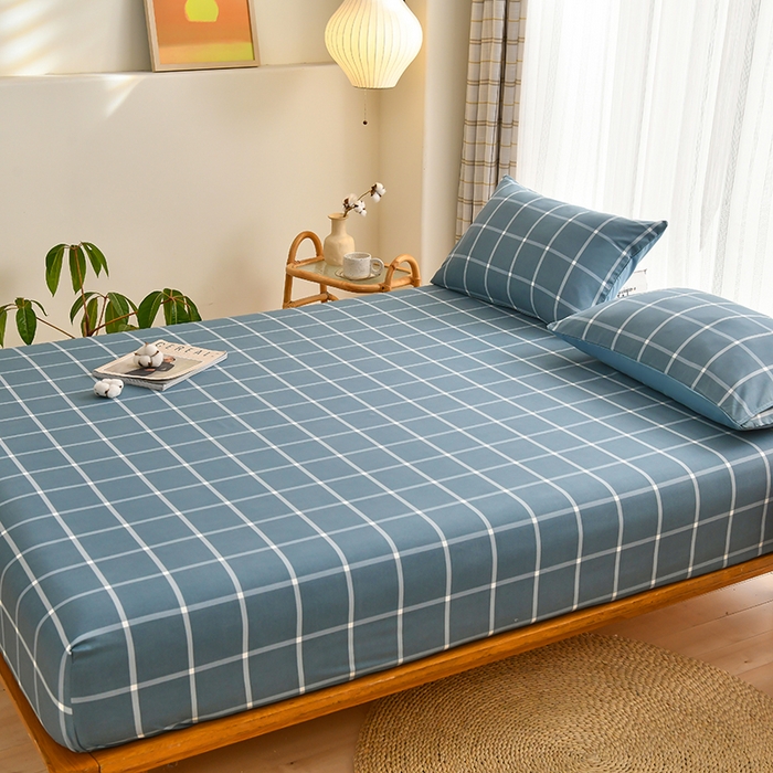 91家纺网 家纺一手货源 找家纺 家贝爱2023款A类母婴亲肤水洗棉床笠 繁星蓝中格