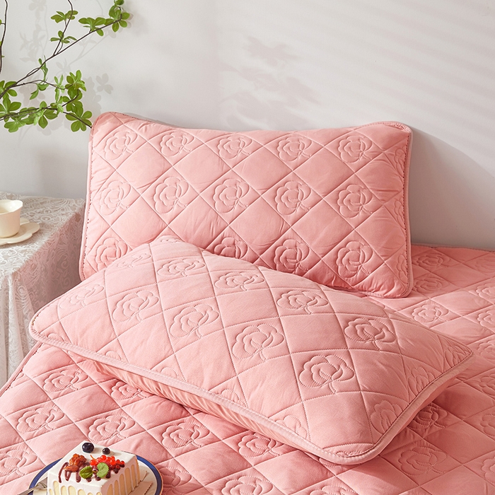 91家纺网 家纺一手货源 找家纺 新款水洗棉麻单人夹棉枕头套大豆纤维双人枕套 胭脂粉